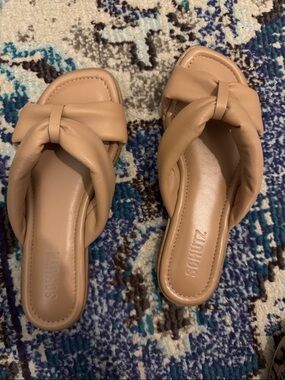 SCHUTZ Knot-Front Slide Mules in Tan